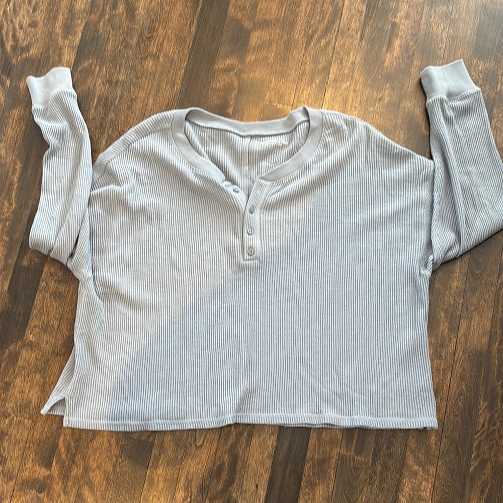 Abercrombie & Fitch Soft Grey /blue waffled  Top